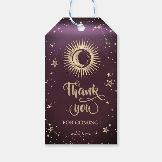 Celestial Gold Sun en Moon Stars Burgundy Cadeaulabel (Voorkant)