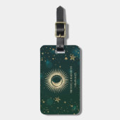 Celestial Gold Sun en Moon Stars Green Bagagelabel (Voorkant verticaal)