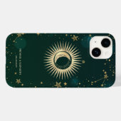 Celestial Gold Sun en Moon Stars Green Case-Mate iPhone Case (Achterkant (horizontaal))