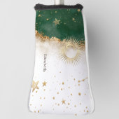 Celestial Gold Sun en Moon Stars Green Golfheadcover (Draai 90)