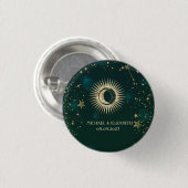Celestial Gold Sun en Moon Stars Green Ronde Button 3,2 Cm (Voorkant /achterkant)