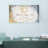 Celestial Gold Sun, maan, Waterverf sterren Spandoek (Beurs)