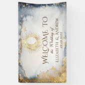 Celestial Gold Sun, maan, Waterverf sterren Spandoek (Verticaal)