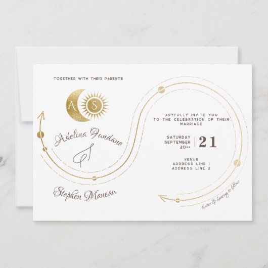 Celestial Gold Sun & Moon Monogram Crest QR Code Kaart (Voorkant)
