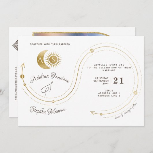Celestial Gold Sun & Moon Monogram Crest QR Code Kaart (Voorkant / Achterkant)