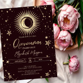 Celestial Gold Sun Moon Stars Dark Quinceanera Kaart