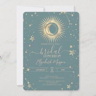 Celestial Gold Sun Moon Sterren Luncheon Mint Groe Kaart