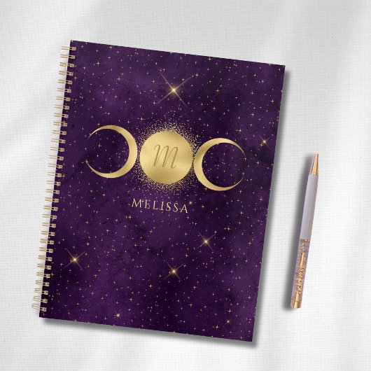 Celestial Gold Triple Moon Paars Monogram Planner