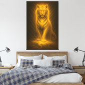 Celestial Golden White Tiger – Divine Halo Fantasy Canvas Afdruk (Insitu (Slaapkamer))