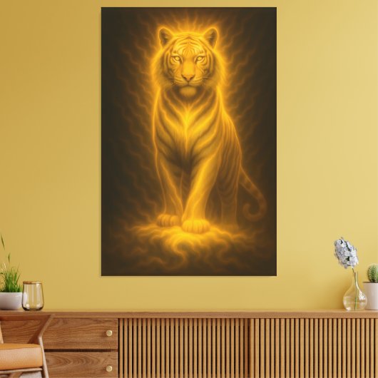 Celestial Golden White Tiger – Divine Halo Fantasy Canvas Afdruk (Insitu (Woonkamer))