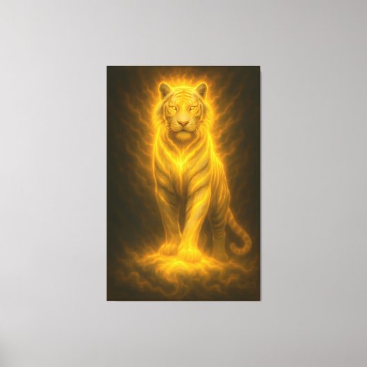 Celestial Golden White Tiger – Divine Halo Fine Ar Canvas Afdruk (Voorkant)