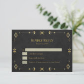 Celestial Gothic Black and Gold RSVP Card (Debout devant)