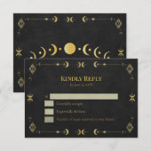 Celestial Gothic Black and Gold RSVP Card (Devant / Derrière)