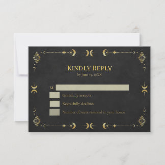 Celestial Gothic Black and Gold RSVP Card Kaartje