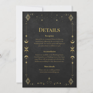 Celestial Gothic Black and Gold Wedding Details Kaart