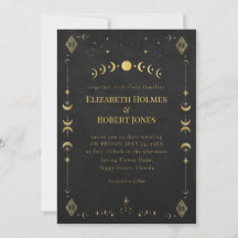 Celestial Gothic Black and Gold Wedding Invitation