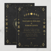 Celestial Gothic Black and Gold Wedding Invitation (Devant / Derrière)
