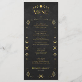Celestial Gothic Black and Gold Wedding Menu Card