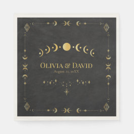 Celestial Gothic Black and Gold Wedding Napkins Servet