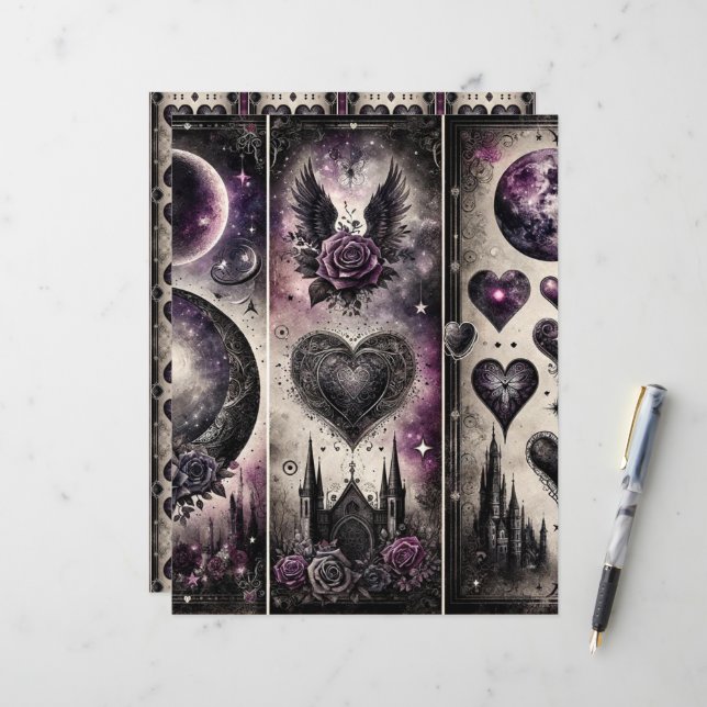 Celestial Gothic Valentijnse  Scrapbook Papier (Voorkant / Achterkant in situ)