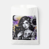 Celestial Gothic Witch en Zwarte Kat Bedankzakje (Voorkant)