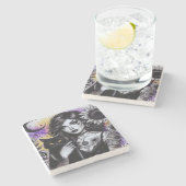 Celestial Gothic Witch en Zwarte Kat Stenen Onderzetter (Zijkant)