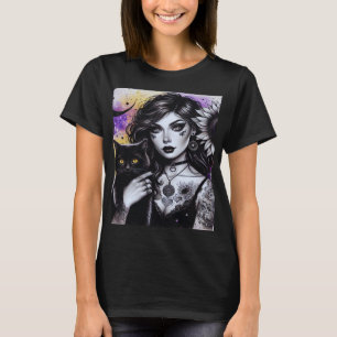 Celestial Gothic Witch en Zwarte Kat T-shirt
