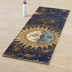 Celestial Goud Blauw Zon Maan Gepersonaliseerd Yogamat