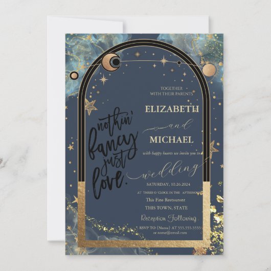 Celestial Goud Zon Maan Glitter Sterren Bruiloft Kaart (Voorkant)