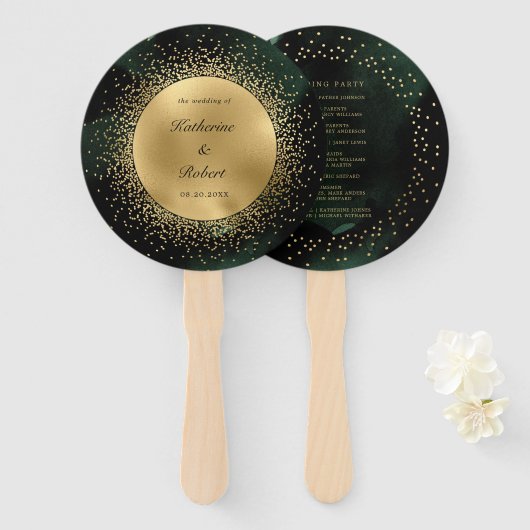 Celestial Gouden Maan Huwelijksprogramma Hand Fan Handwaaier (Voorkant en achterkant)