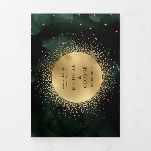 Celestial Gouden Maan Tri Fold Bruiloft Uitnodigin Drieluik Uitnodiging (Cover)