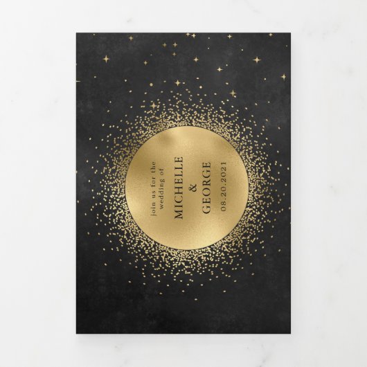 Celestial Gouden Maan Tri Fold Bruiloft Uitnodigin Drieluik Uitnodiging (Cover)
