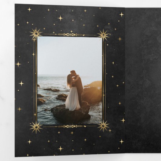 Celestial Gouden Maan Tri Fold Bruiloft Uitnodigin Drieluik Uitnodiging (Binnenzijde eerst)