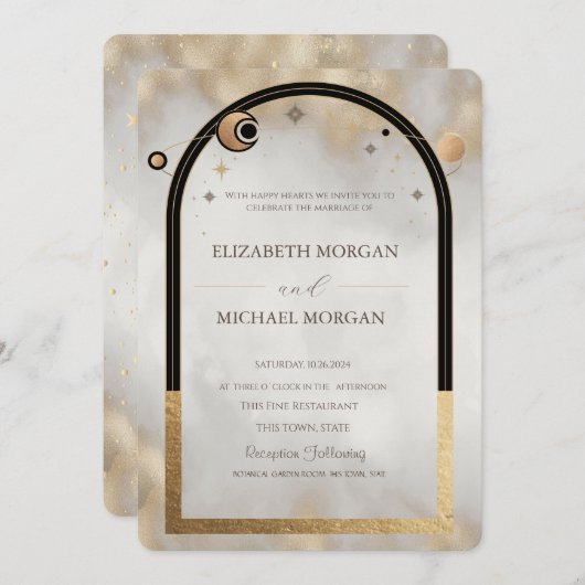 Celestial gouden zon en maan Galaxy bruiloft Kaart (Voorkant / Achterkant)