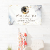 Celestial gouden zon, maan, sterren bloemen spandoek (Insitu)