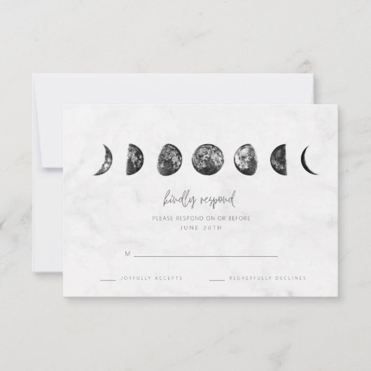 Celestial Gray Marble Moon Phases Wedding RSVP Kaartje (Voorkant)