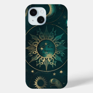 Celestial Green et Or : Étui Téléphone Élégant