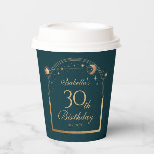 Celestial Green Gold Sun Moon Stars 30e verjaardag Papieren Bekers