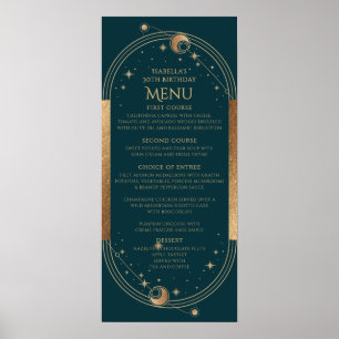 Celestial Green Gold Sun Moon Stars 30e verjaardag Poster
