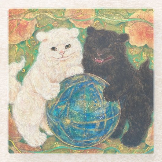 Celestial Guardians: Cosmic Harmony Glazen Onderzetter (Voorkant)