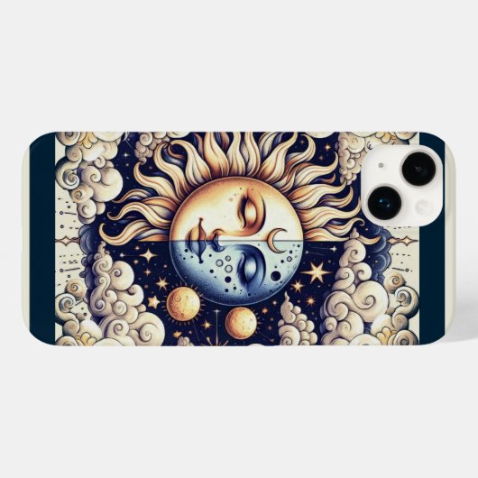  Celestial Half Sun & Moon Blue Yellow Case-Mate iPhone Case (Achterkant (horizontaal))