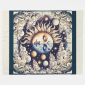 Celestial Half Sun & Moon Blue Yellow Fleece Deken (Voorkant (Horizontaal))