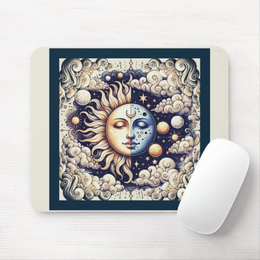  Celestial Half Sun & Moon Blue Yellow Muismat (Met muis)