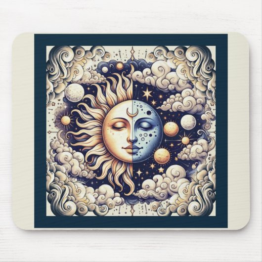  Celestial Half Sun & Moon Blue Yellow Muismat (Voorkant)