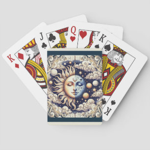  Celestial Half Sun & Moon Blue Yellow Pokerkaarten