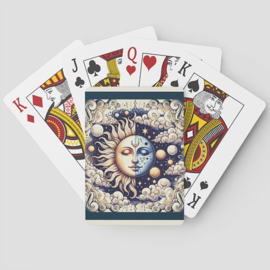  Celestial Half Sun & Moon Blue Yellow Pokerkaarten (Achterkant)