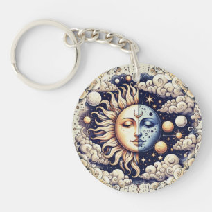  Celestial Half Sun & Moon Blue Yellow Sleutelhanger