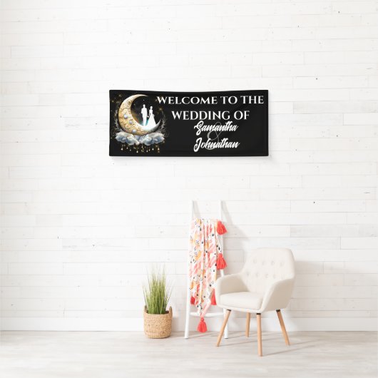 Celestial halve maan bruid bruidegom silhouet spandoek (Insitu)