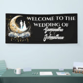 Celestial halve maan bruid bruidegom silhouet spandoek (Beurs)