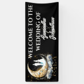 Celestial halve maan bruid bruidegom silhouet spandoek (Verticaal)